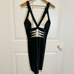 BCBGMaxAzria Black and Cream Backless Dress